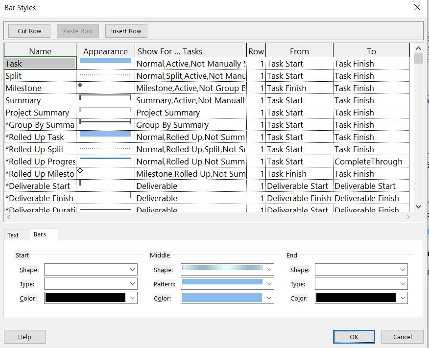 Bar Styles in Gantt Chart view