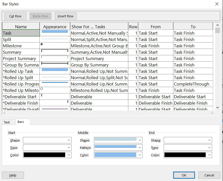 Bar Styles in Gantt Chart view